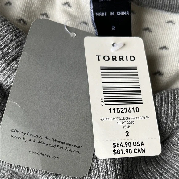 Torrid Gray and Burgundy Off-the-Shoulder Sweater flaws New Size 2X Disney Belle - Picture 3 of 13